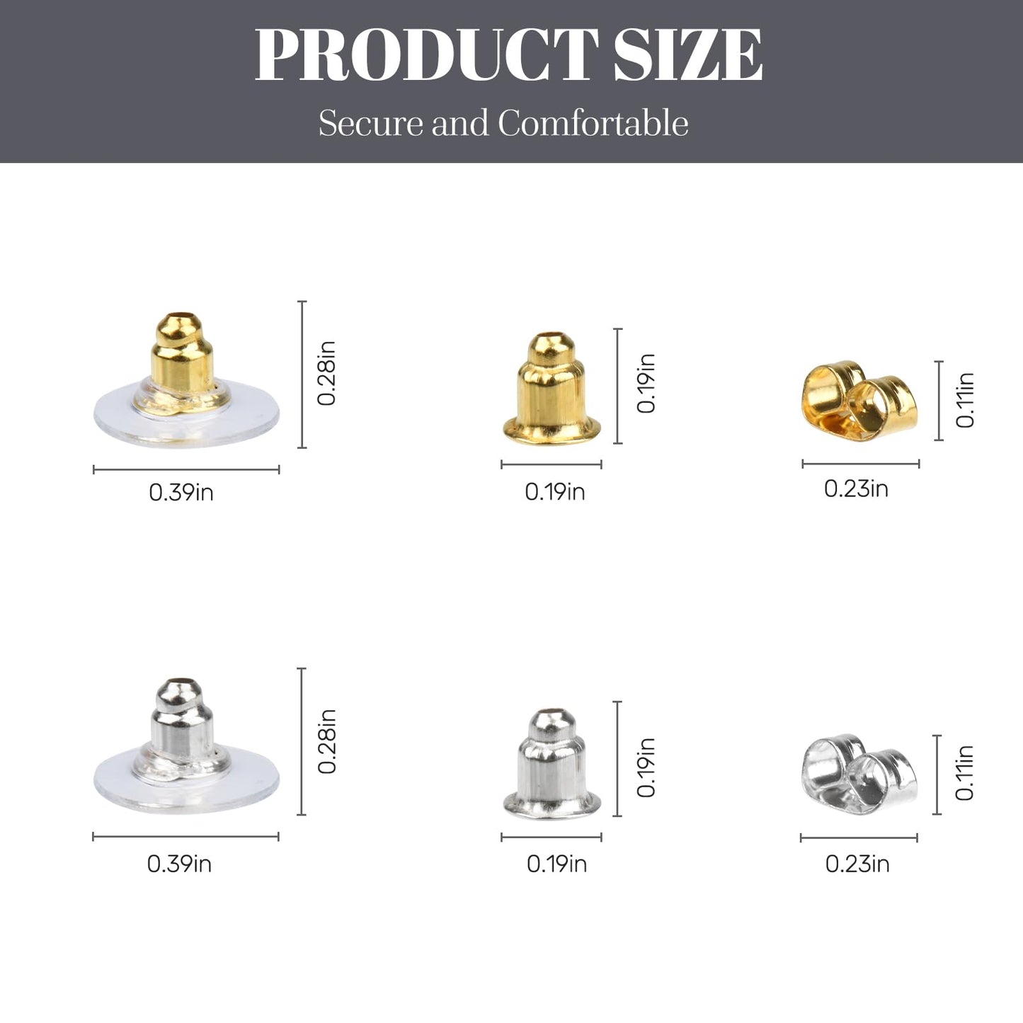 6 Styles Earring Backs for Studs/Droopy Ears/Heavy Earring,170 Pcs Clear Metal Backs Replacements Hypoallergenic Backings Clutch Stoppers Kits for Fish Hook Studs Hoops