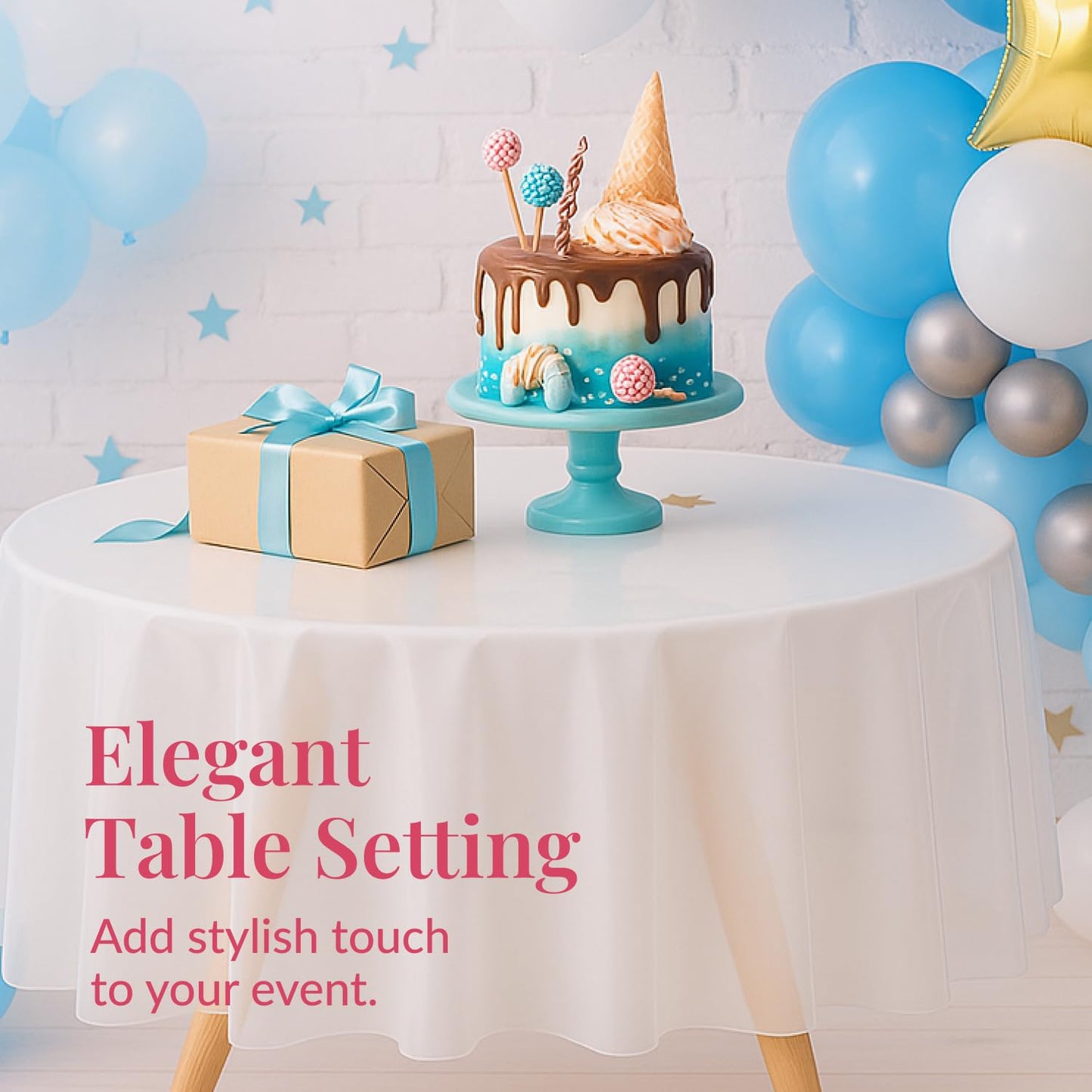 Prestee 4-Pack 84-Inch White Round Plastic Tablecloth Disposable - Durable Waterproof Table Covers for Weddings, BBQ, Parties, Outdoor Events - Elegant White Plastic Tablecloths Round for Any Occasion