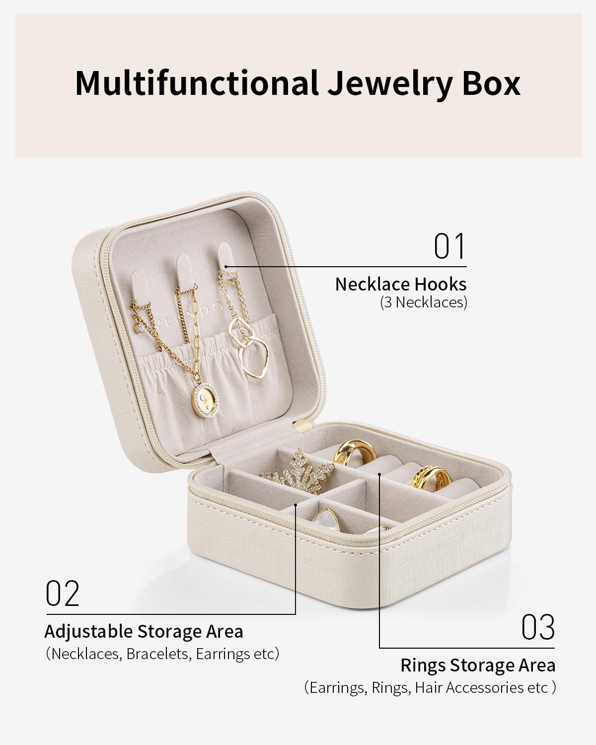 Wedding Bridesmaid Gifts - Valentines Day Gifts for Her - Small Jewelry Travel Organizer, Travel Jewelry Case for Ring, Earring, Necklace, Bracelet - Milky White