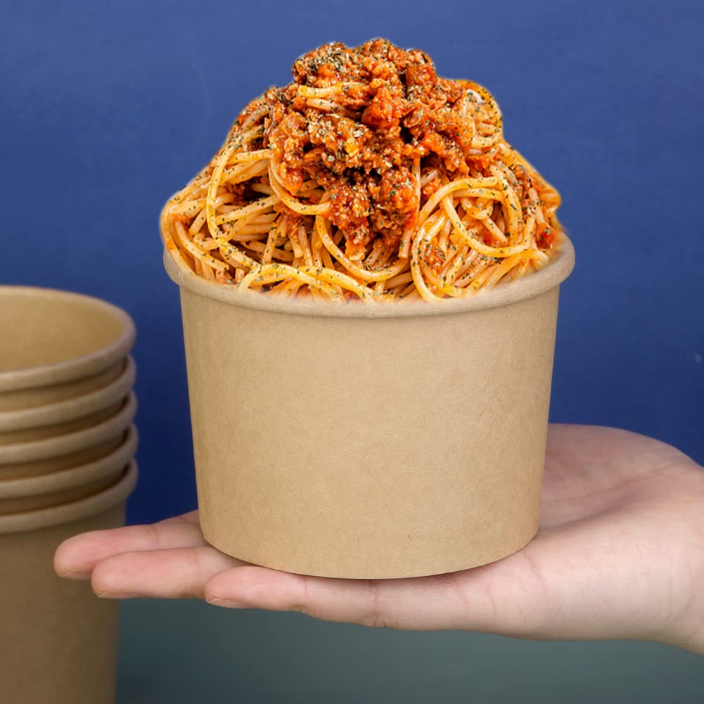 12 oz 25 Pack Paper Soup Containers with lids, Disposable Kraft Food Cups, Soup Cups Paper Ice Cream Cup, Dessert Cup, Yogurt Ice Cream Containers. Great For Restaurants, Take Outs, or To-Go Lunch