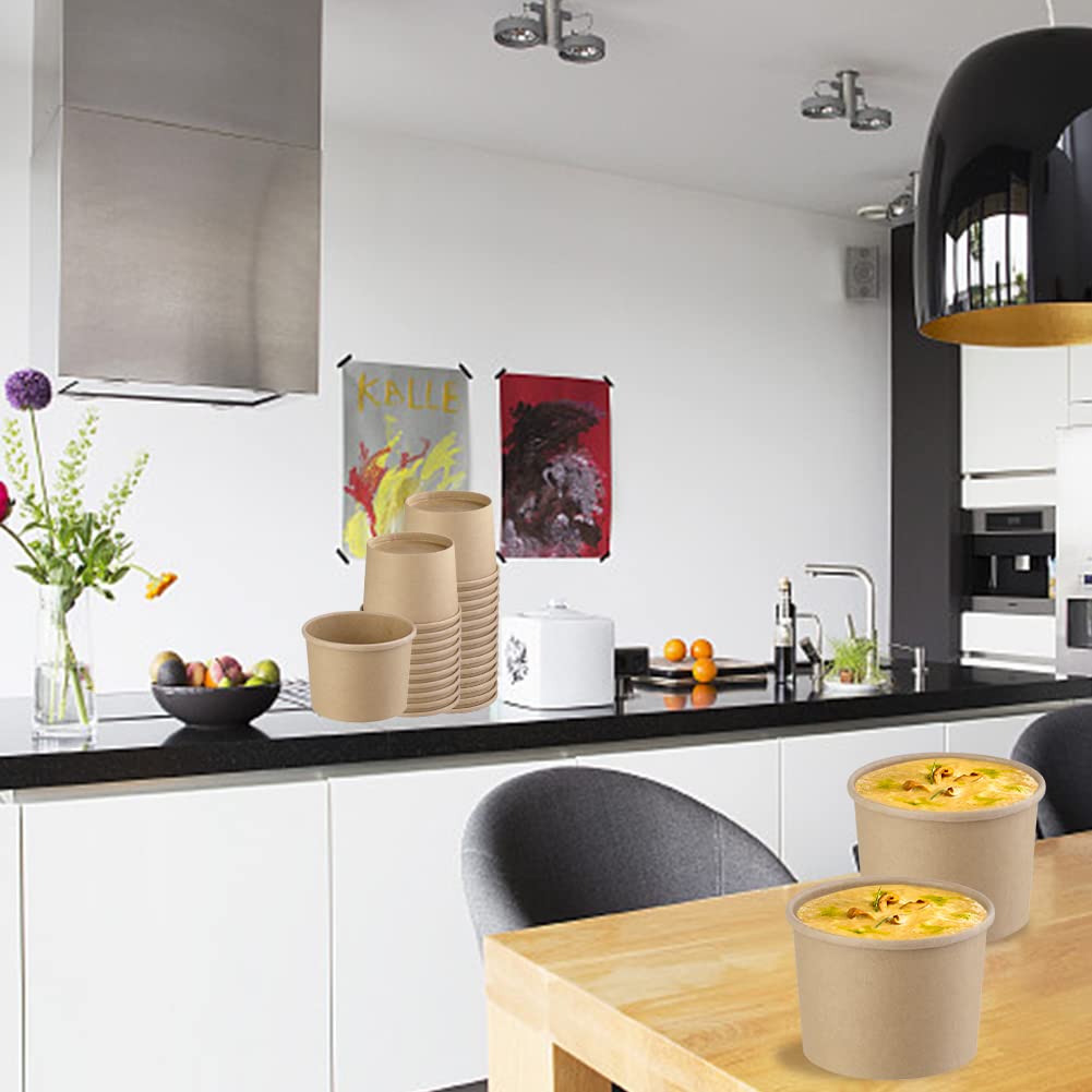 12 oz 25 Pack Paper Soup Containers with lids, Disposable Kraft Food Cups, Soup Cups Paper Ice Cream Cup, Dessert Cup, Yogurt Ice Cream Containers. Great For Restaurants, Take Outs, or To-Go Lunch