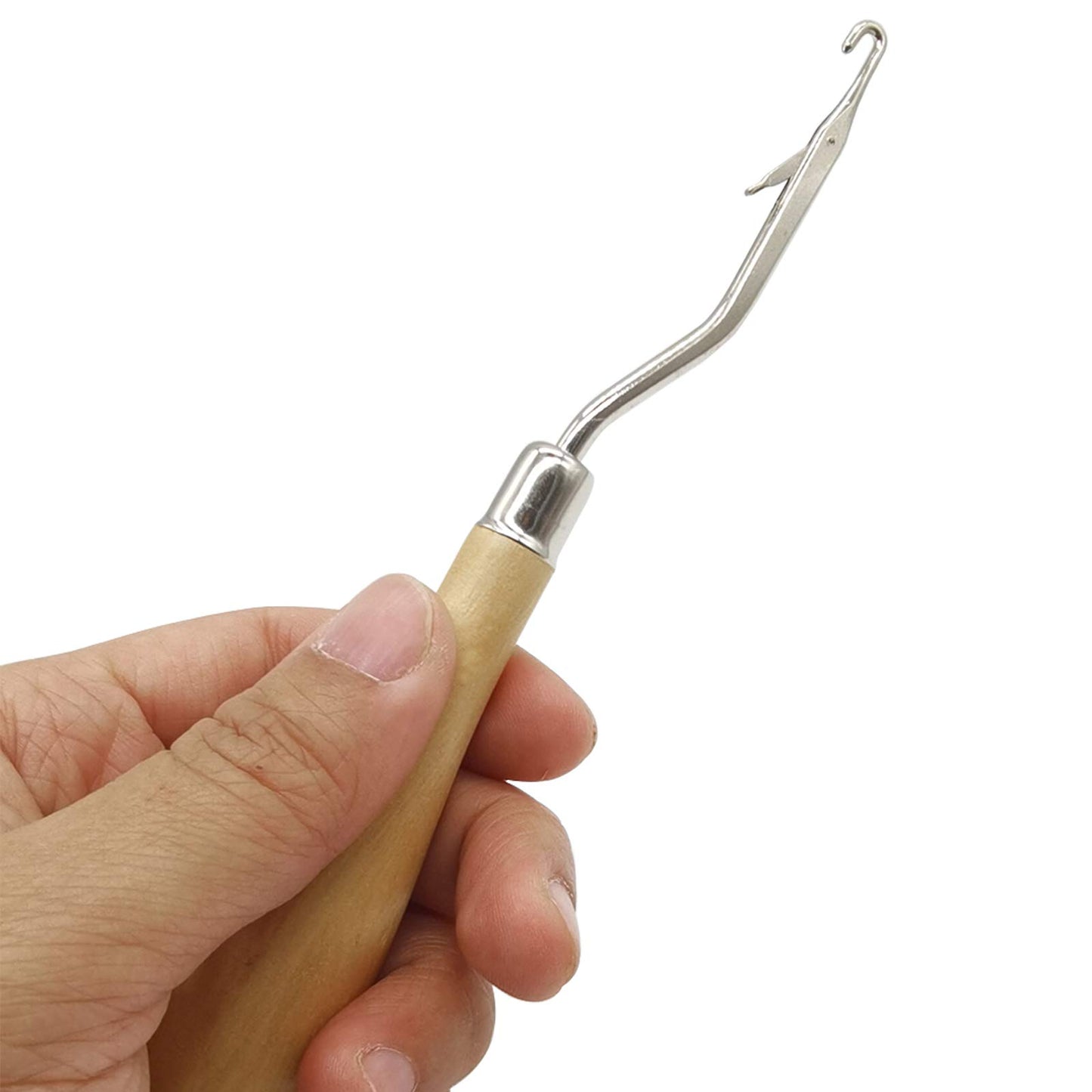 ROYHOO 10PCS Wooden Bent Latch Hook Tool Knitting Tool Needle Hook with Wood Handle for Crafts Carpet