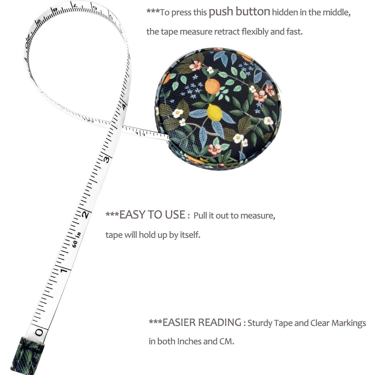 Tape Measure Measuring Tape for Body Tailor Cloth Fabric Sewing Knitting Craft Weight Loss Measurements Retractable 60-inch 1.5 Meter Push Button Dual Sided Tape Measure