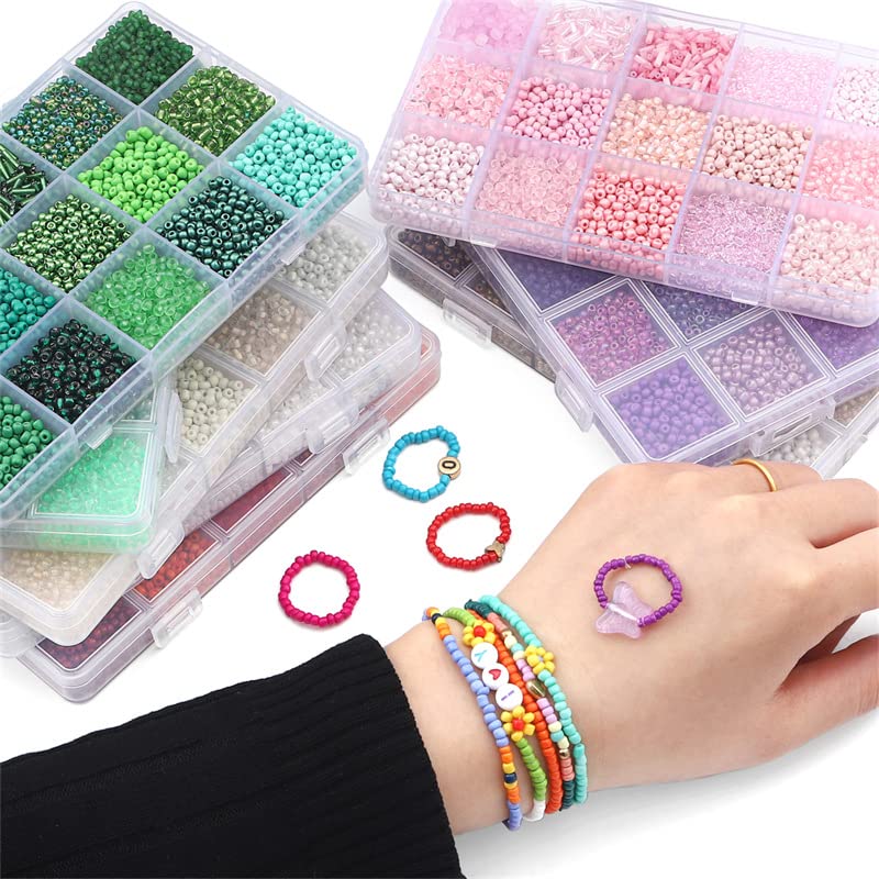 Mix 15 Color Glass Seed Tube Beads Glass Bugle Beads Loose Kit for Jewelry Making DIY Craft Beading (Mix 15 Color, Gold)