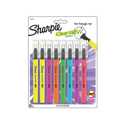 Sharpie Clear View Highlighter Sticks, Chisel Tip, Assorted Fluorescent, 8 Count - School, Home, and Office Use, Teacher Supplies