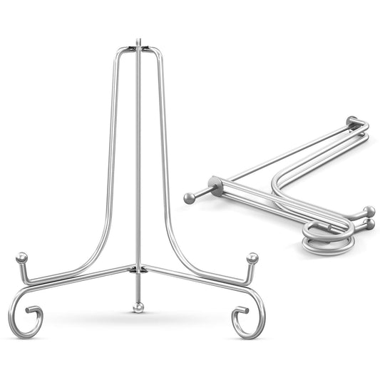 TR-LIFE Plate Stands for Display - 8 Inch Holder + Metal Easel Stand for Picture Frame, Decorative Plates, Photo, Book, Collectibles (Silver 2 Pack)