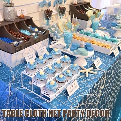 2 Pack Fish Net Decorations for Party,Natural Cotton Hawaiian Party Fishing Net Decorative, Nautical Themed Cotton Fishnet Under The Sea Pirate Party Ocean Beach Decor