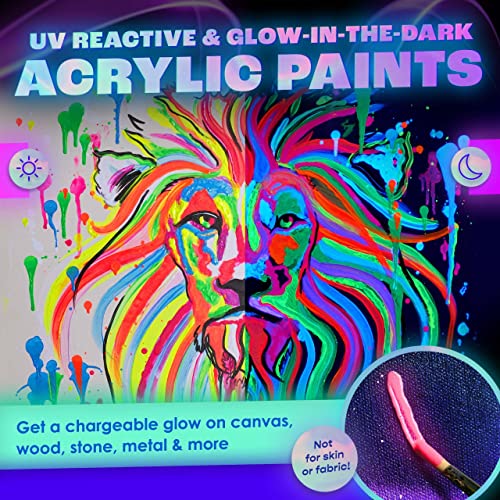 neon nights 2-IN-1 Glow In The Dark Acrylic Paint Set Glows in the Dark & under UV Blacklight - Set of 8 Self-Luminous Neon Paints for Halloween - German Premium Quality - 8 x 20 ml /