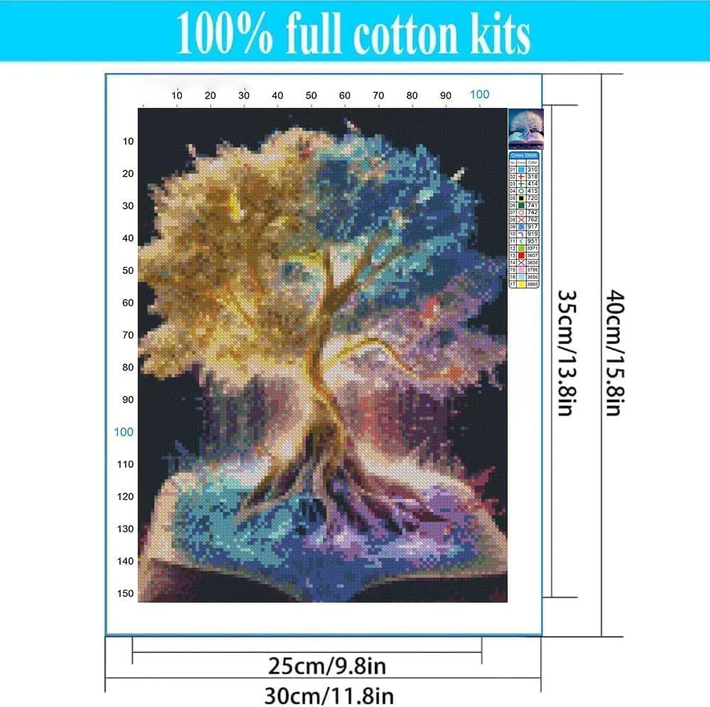 Tree of Life Stamped Cross Stitch Kits - Counted Cross Stitch Kits for Beginners Adults,11 CT Patterns Dimensions Embroidery Kits Arts Craft Kits,for Gift and Home Decor 12 x 16in