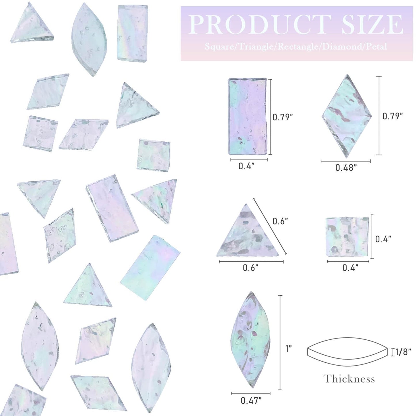 LITMIND Iridescent Texture Transparent Stained Glass Mosaic Tiles for Crafts - 240 Pieces, 5 Shapes Mixed (Rectangle, Triangle, Rhombus, Square, Leaf) - Ideal for Mosaic Making Projects and Beginners
