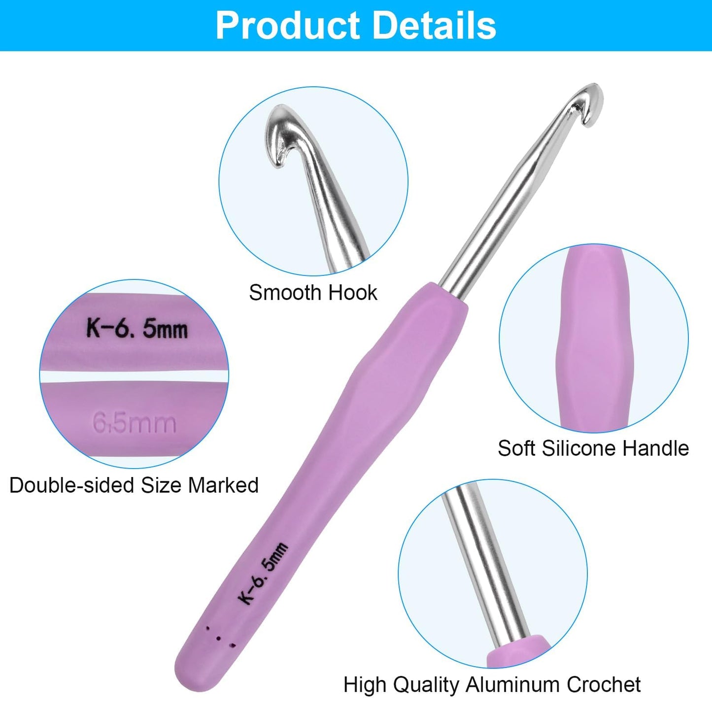 Crochet Hooks 9 Sizes Crochet Hook Set, 49 Pack Yarn Crochet Kit for Beginners, Knitting Needles with Ergonomic Handles for Arthritic Hands, Crochet Needle Kit with Blue Case for Crocheters