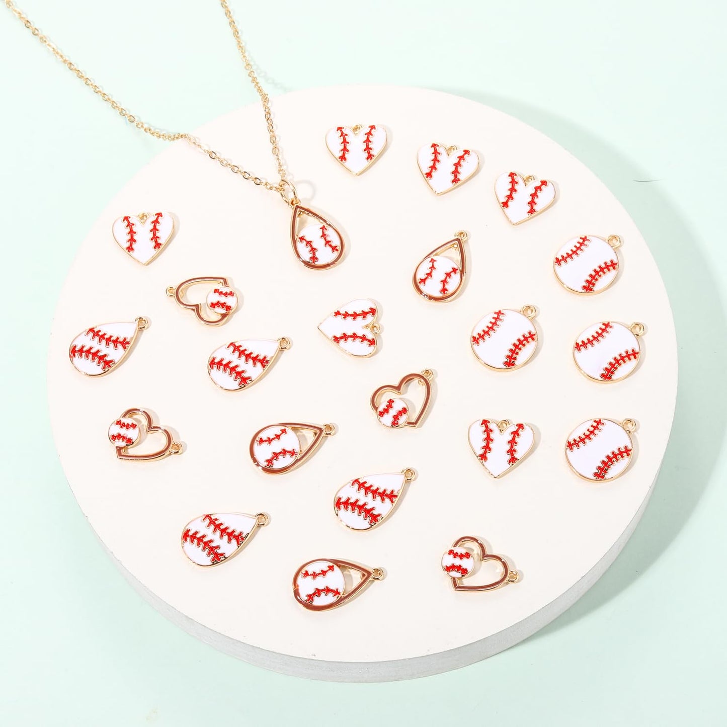 20PCS Sports Charms Enamel Basketball Baseball Pendant Charms for Jewelry Making Rhinestone Ball Game Softball Charms for Necklace Bracelet Earrings DIY Crafts (Set 7)