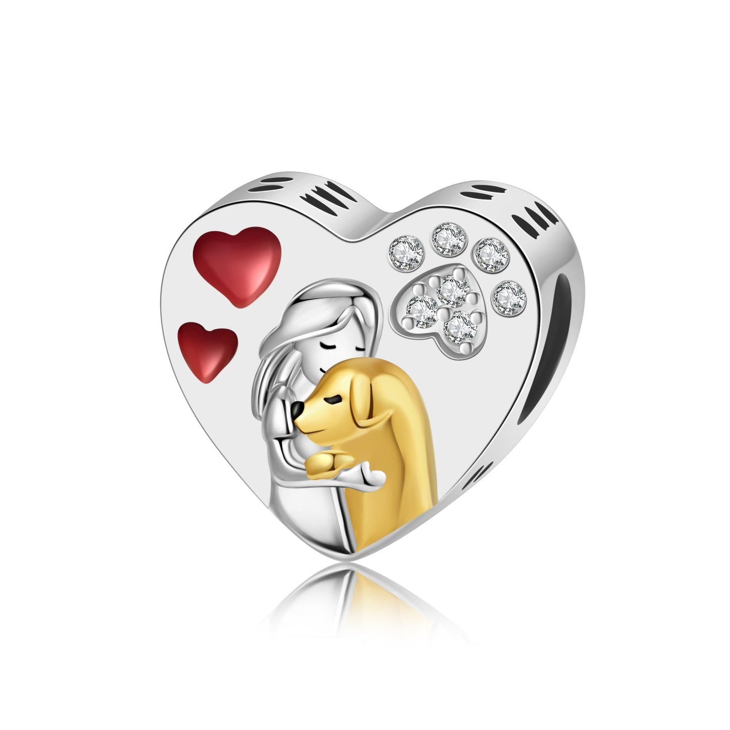 Alstade Hugging Dog Heart Charm 925 Sterling Silver Charms fits Bracelets and Necklace Pendant Bead Charms Jewelry Present for Women Family Friends