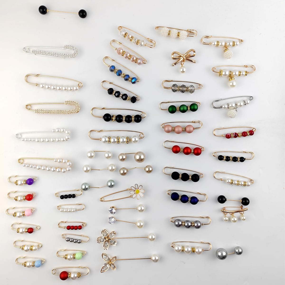 75PCS Pearl Brooch,Pant Waist Tightener Safety Pin Double Faux Pearl Brooches for Women Girls Fashion Cover Up Buttons Clothing Dresses Decoration Accessories Pant Waist Tightener Safety Pins