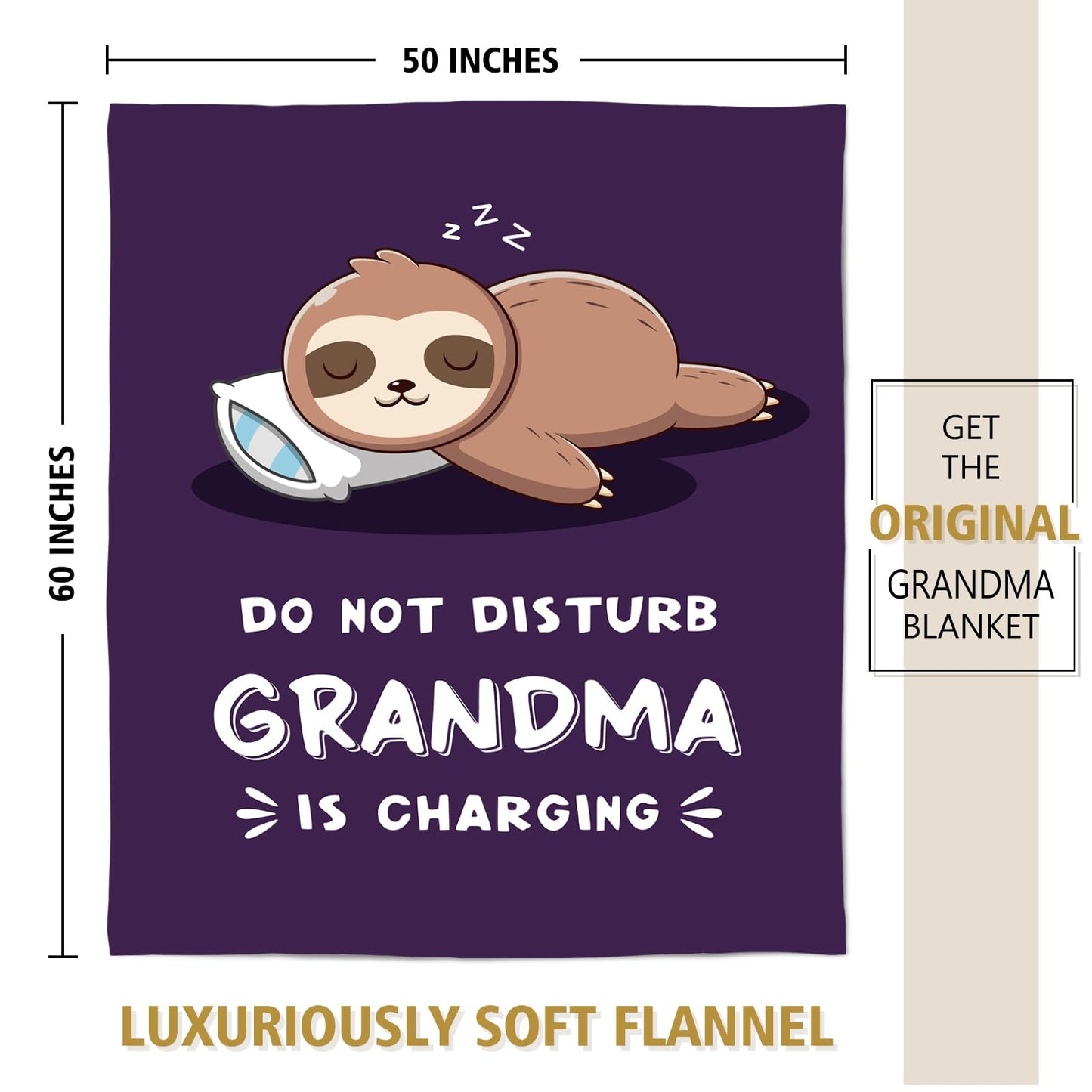 Funny Gifts for Grandma, Grandmas Birthday Gift from Grandkids, Grandma is Charging Sloth Blanket, Grandmas Gifts for Mothers Day Christmas, Soft Sloth Blanket for Grandmother 60" x 50"