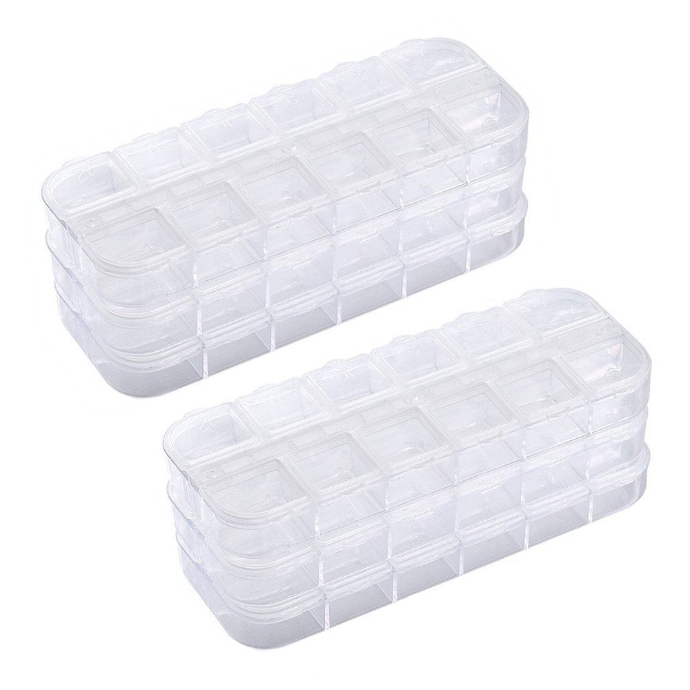 jinzefa 6 Pieces Nail Art Tool Jewelry Storage Box, 12 Compartments Plastic Rhinestone Organizer Container Case, Display Containers
