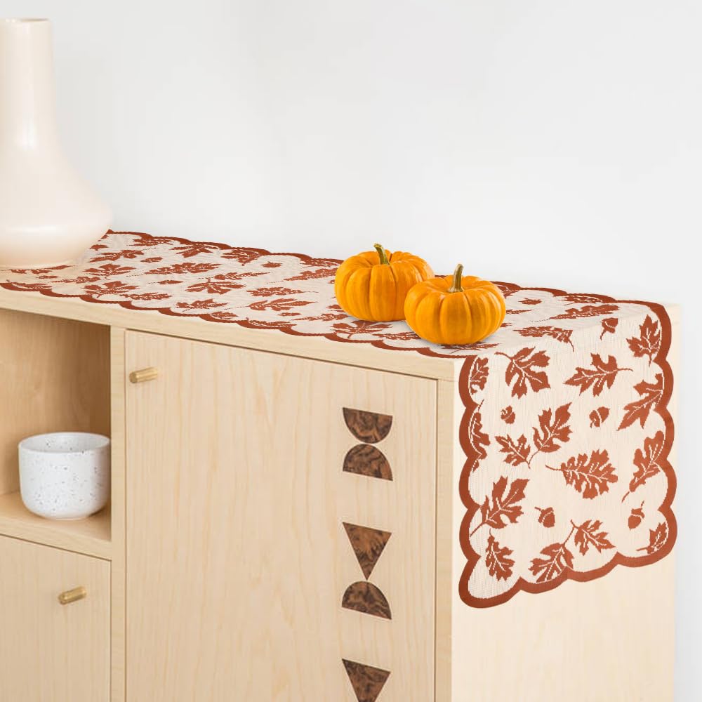 2 PCS Fall Table Runner, Lace Maple Leaf Table Runner, Autumn Thanksgiving Table Decor for Farmhouse Holiday Home Table Party Decoration - 13x72in