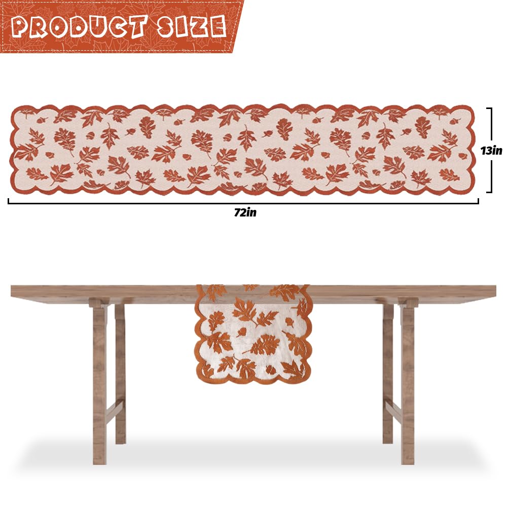 2 PCS Fall Table Runner, Lace Maple Leaf Table Runner, Autumn Thanksgiving Table Decor for Farmhouse Holiday Home Table Party Decoration - 13x72in