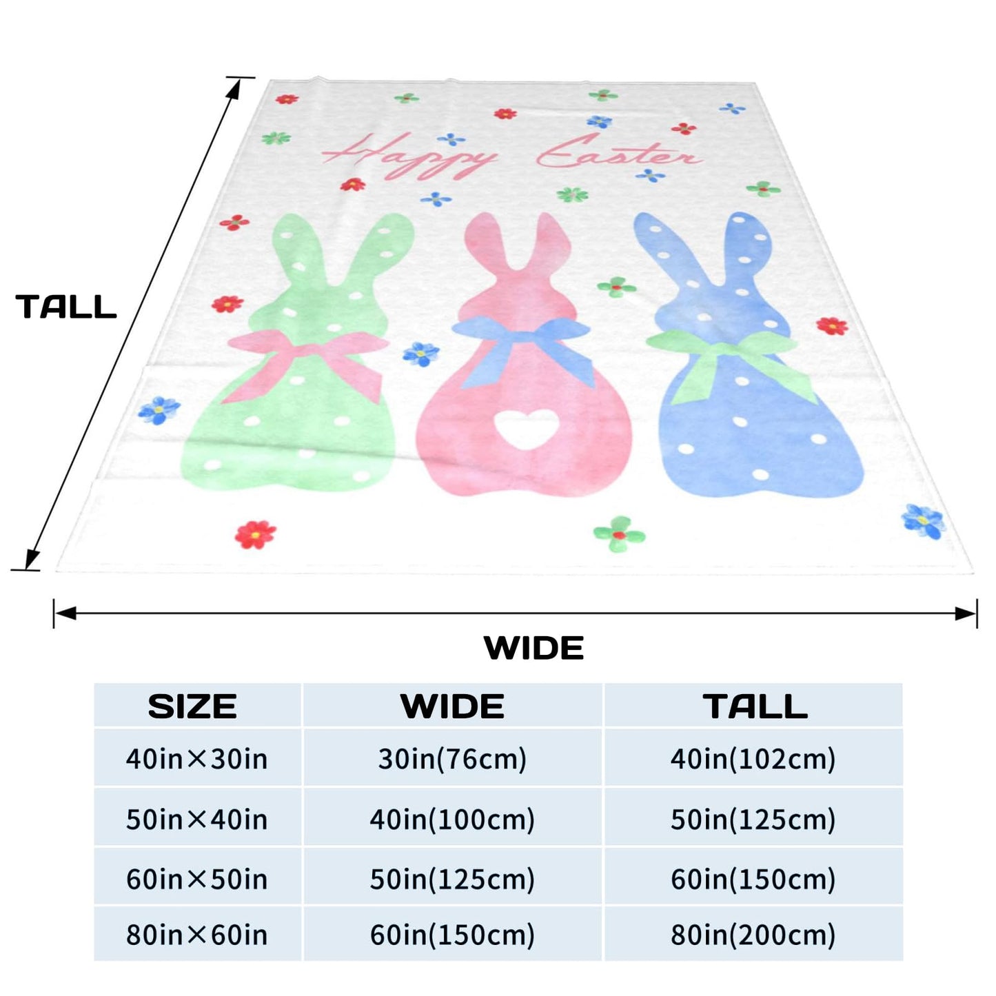 Cute Easter Bunny Blanket, Bunny Floral Throw Blanket for Couch Bed Sofa, Soft Cozy Girl Fleece Blanket, All Season Lightweight Flannel Blanket for Easter Decorations All Season 40x50 Inch