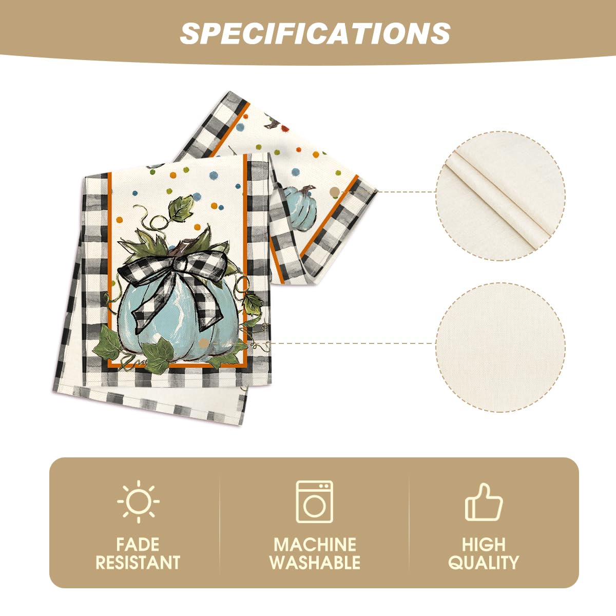 Artoid Mode Blue Pumpkin Bowknot Buffalo Plaid Fall Table Runner,Seasonal Autumn Kitchen Dining Table Decoration for Home Party Decor 13x72 Inch