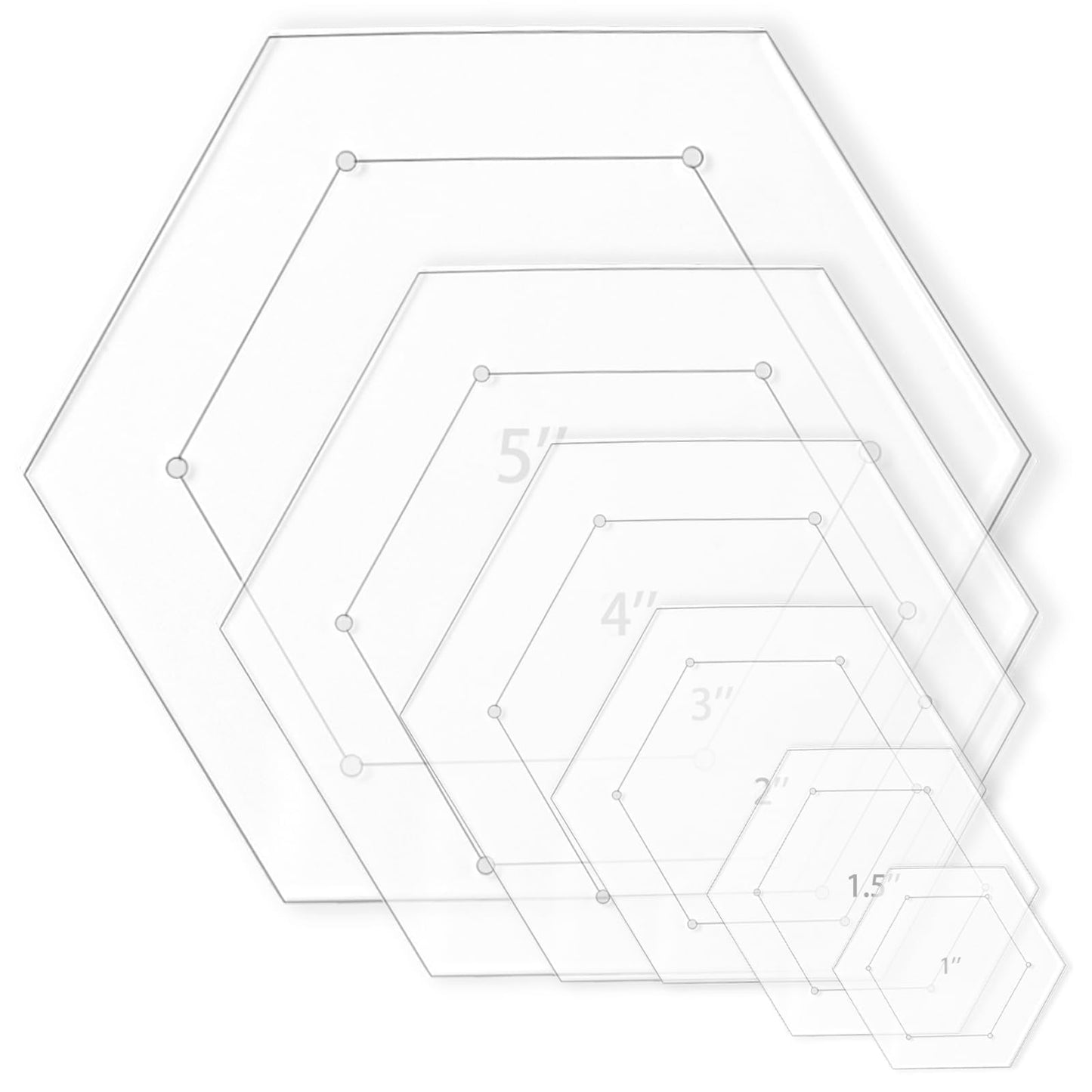 6 Pieces Hexagon Quilting Template with 1/4 Inch Seam Allowance, Hexagon Acrylic Quilting Rulers and Templates for Sewing DIY Manual Crafts Including 1inch, 1.5 Inch, 2 Inch, 3 Inch, 4 Inch, 5 Inch