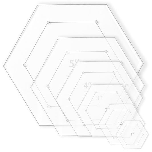 6 Pieces Hexagon Quilting Template with 1/4 Inch Seam Allowance, Hexagon Acrylic Quilting Rulers and Templates for Sewing DIY Manual Crafts Including 1inch, 1.5 Inch, 2 Inch, 3 Inch, 4 Inch, 5 Inch