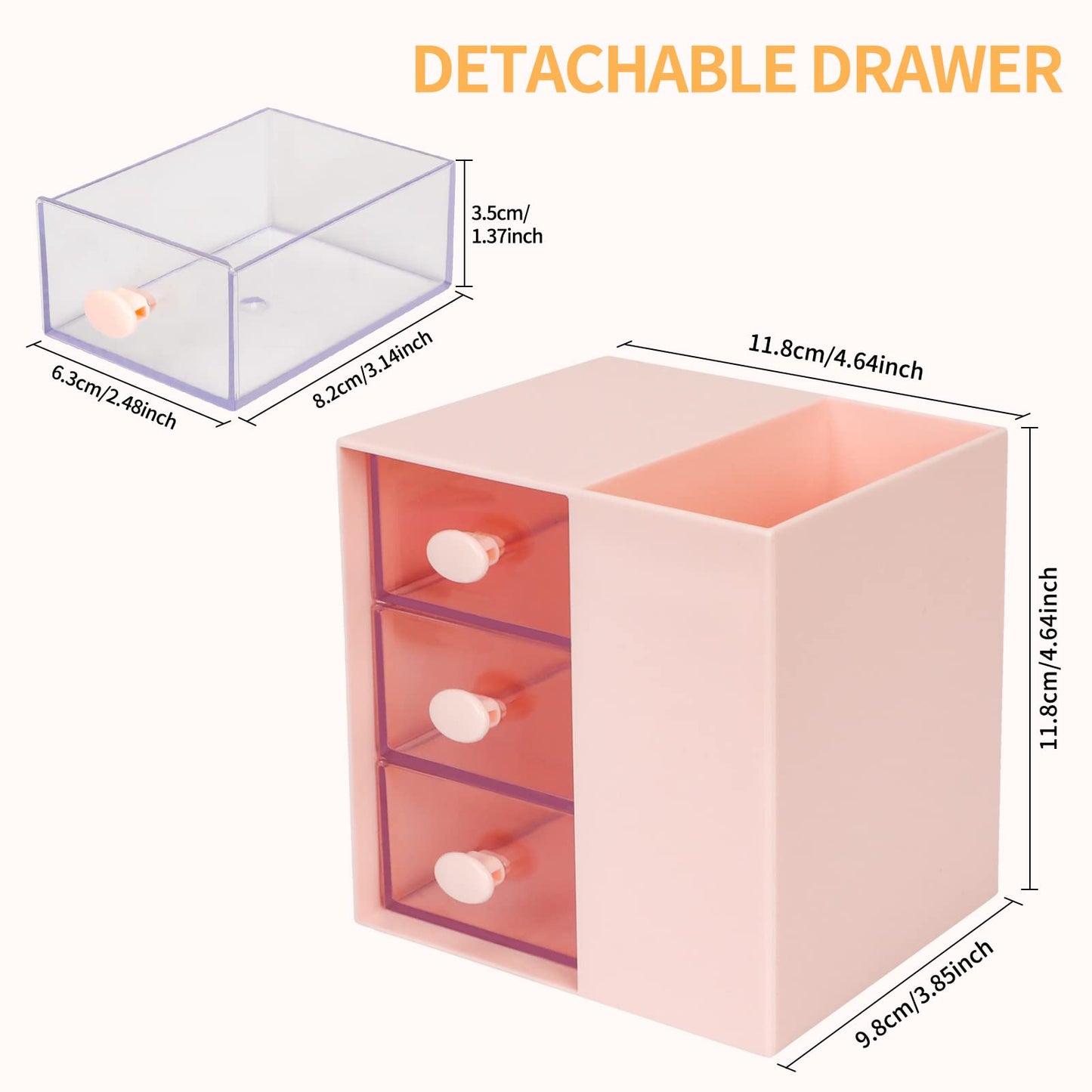 Toplive Desk Pencil Pen Holder, Office Desk Organizers Desktop Storage Pen Organizers with 3 Independent Drawers Stationery Supplies for Office,School,Home,Pink