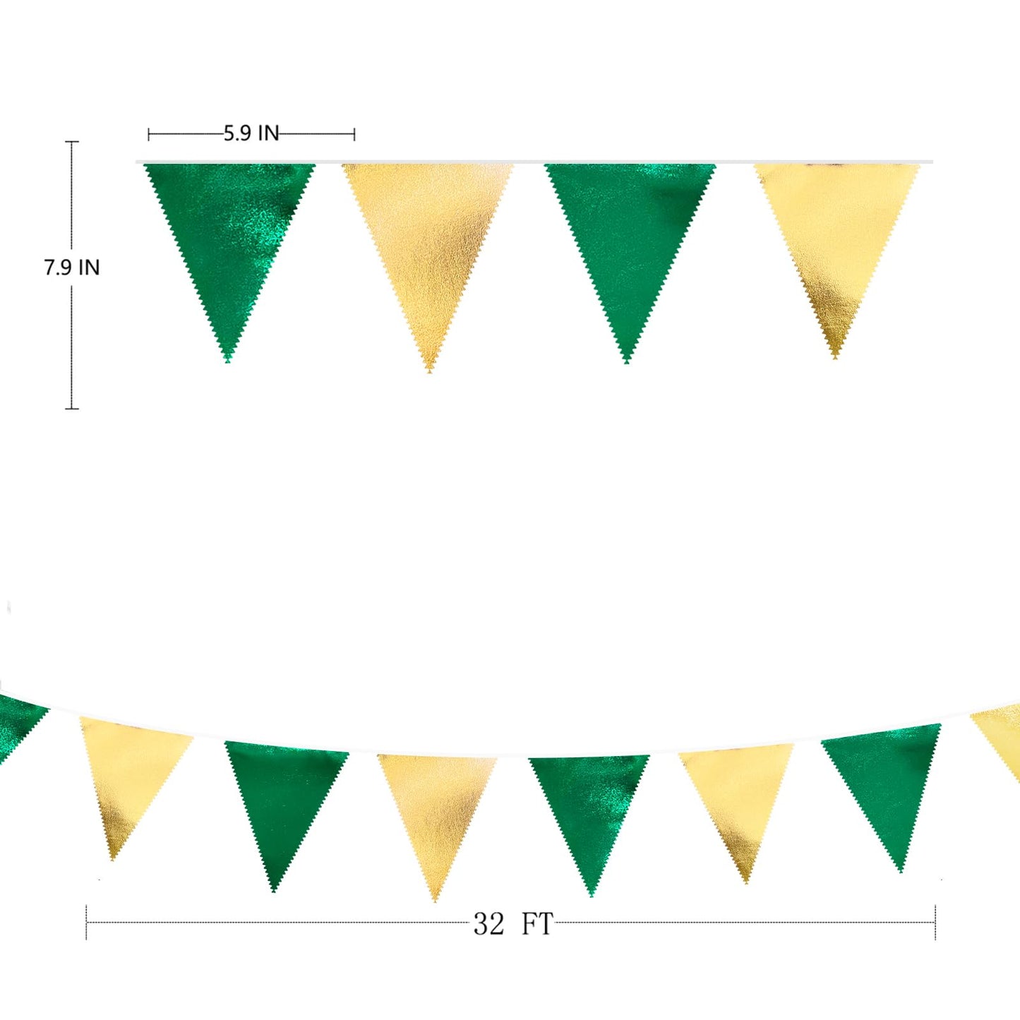 Green Gold Party Decorations Metallic Fabric Triangle Pennant Banner Flag Bunting Garland for Graduations Birthday Retirement Wedding Baby Shower Spring Summer Master Golf Theme Outdoor Party Supplies