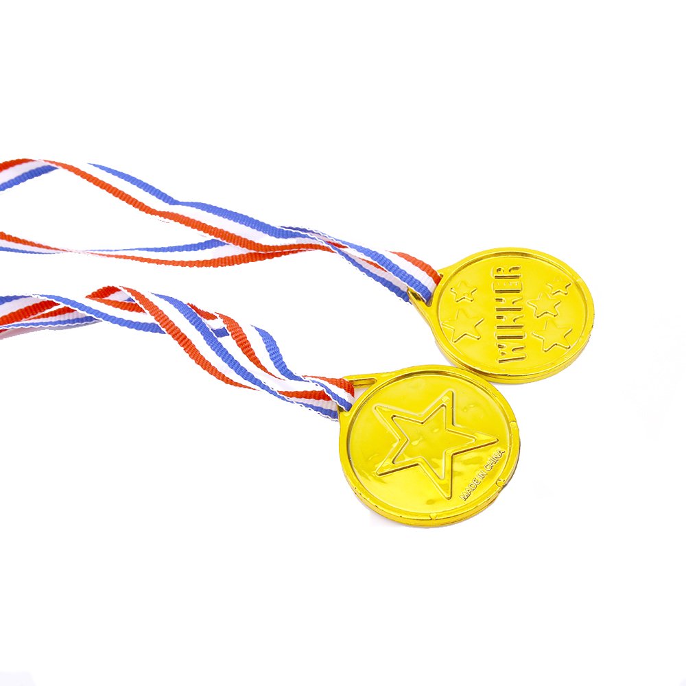 Shindel Winner Award Medals, 24PCS Kids Plastic Gold Winner Gold Award Medals with Neck Ribbon Party Favor Birthday Present Dress Up, Medals for Awards