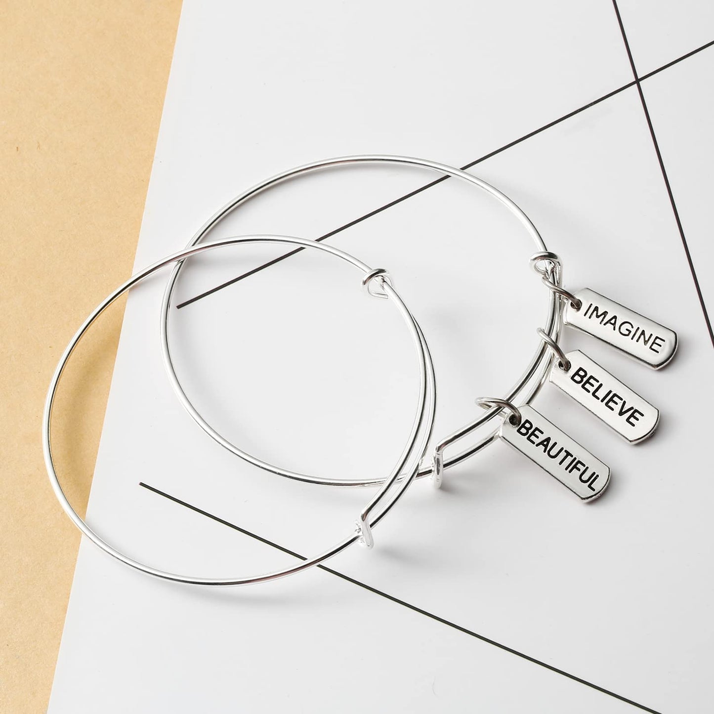 Hicarer 80 Pieces Word Charms Pendants Engraved Motivational Jewelry Making Accessories for DIY Necklaces, Bracelets, Key Chains(Silver)