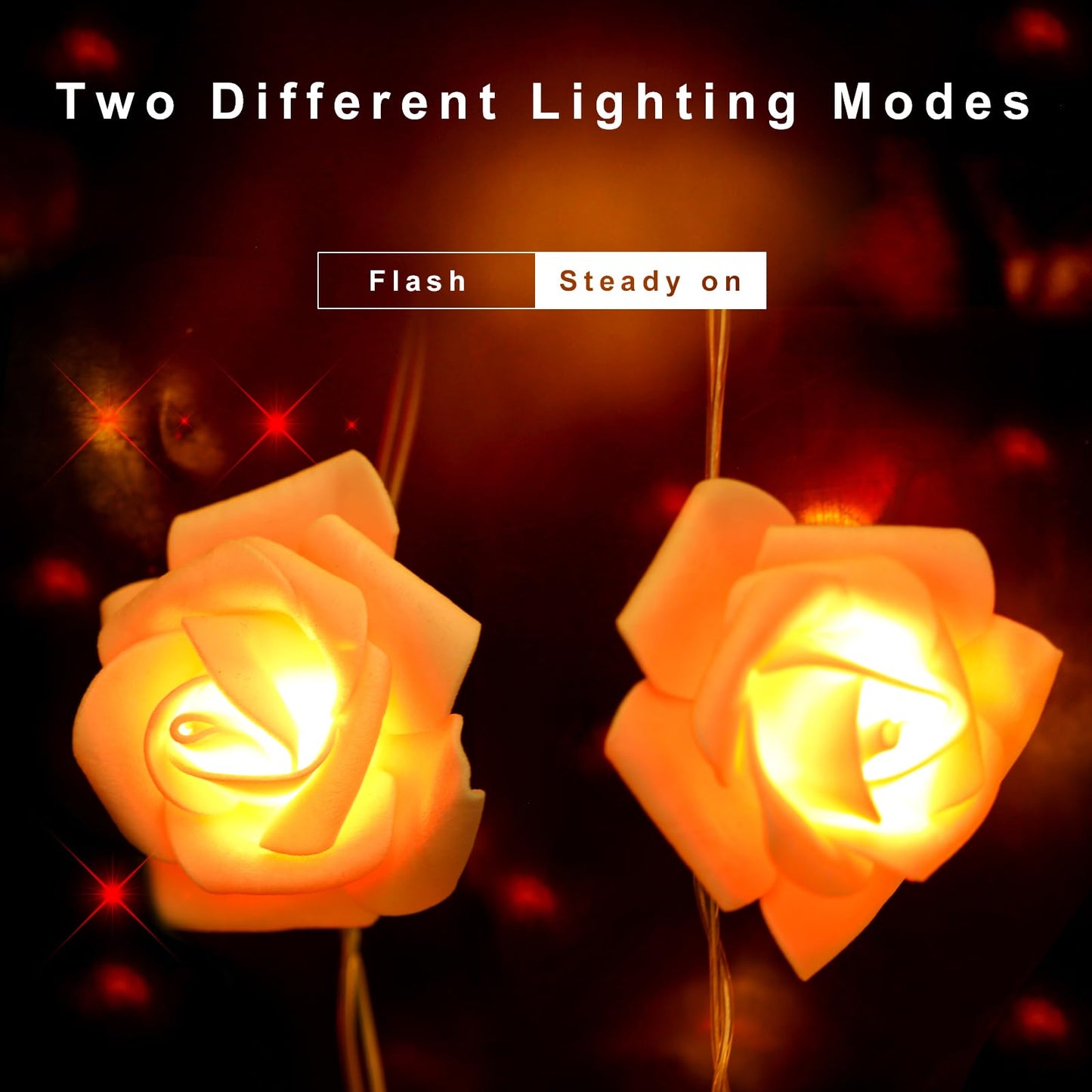 30 LEDs Valentine's Day Rose Flower String Lights,Battery Powered Lighting Pink Rose Decoration for Valentine's Day Mother's Day Wedding Party