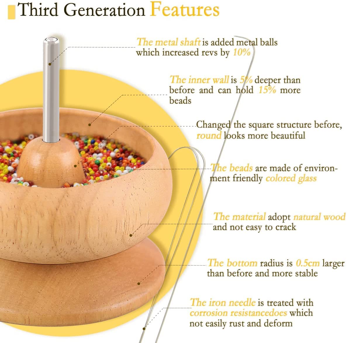 hobbyworker The Upgrade Version Wooden Bead Spinner with 2 Pcs Big Needles,8000 Pcs Seed Beads and 1 Surprise Gift Pack for Jewelry Making Tools,Quickly Stringing Beads Tool