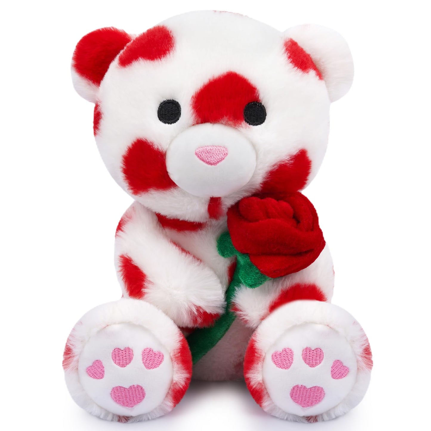Valentine's Day Plush Teddy Bear with Rose, Stuffed Animal Gift for Her & Boyfriend, Party Decor