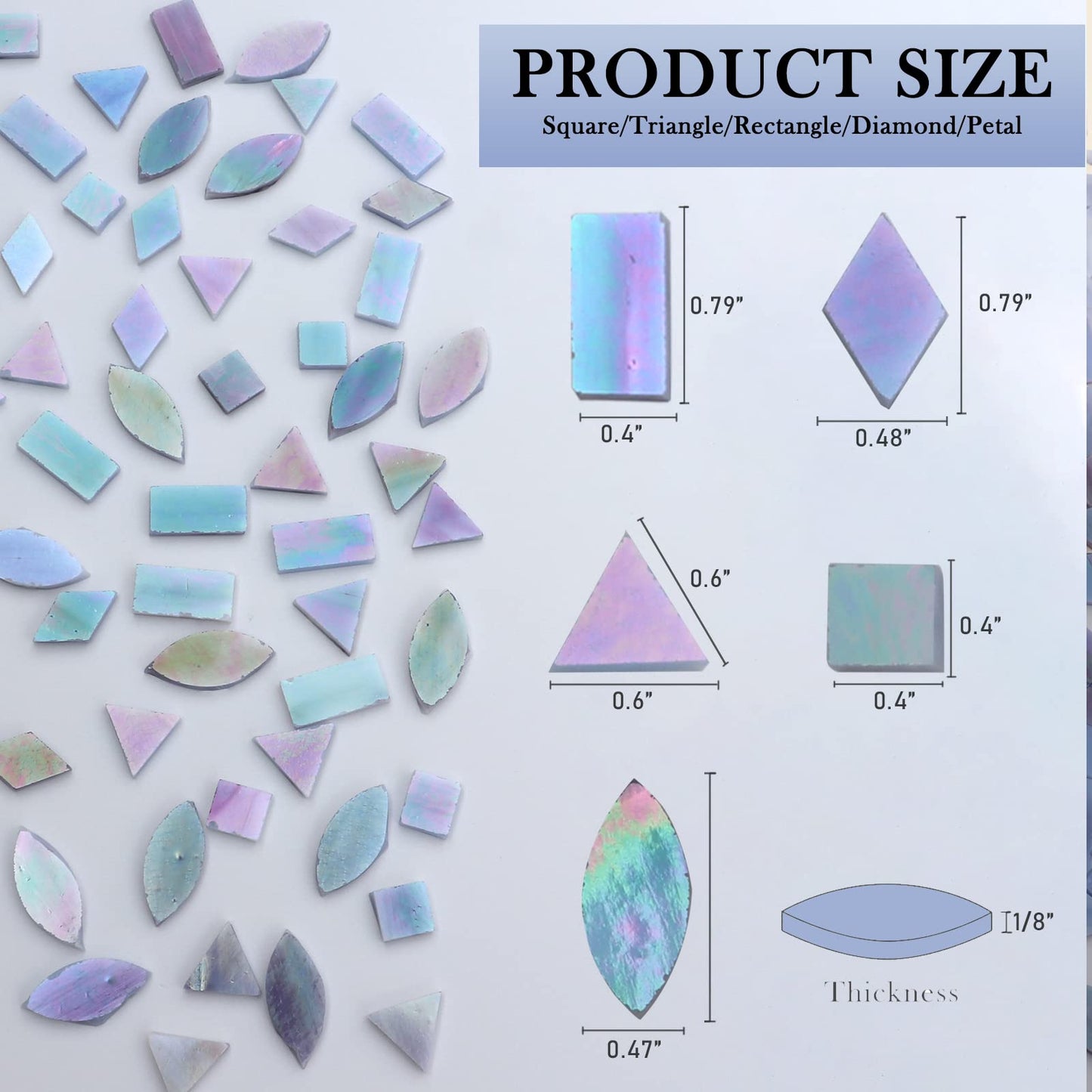 LITMIND Iridescent Stained Glass Mosaic Tiles for Crafts, 240 Pieces 5 Shapes Mixed Mosaic Glass Pieces, Mosaic Kits for Adults (Iridescent Grey)