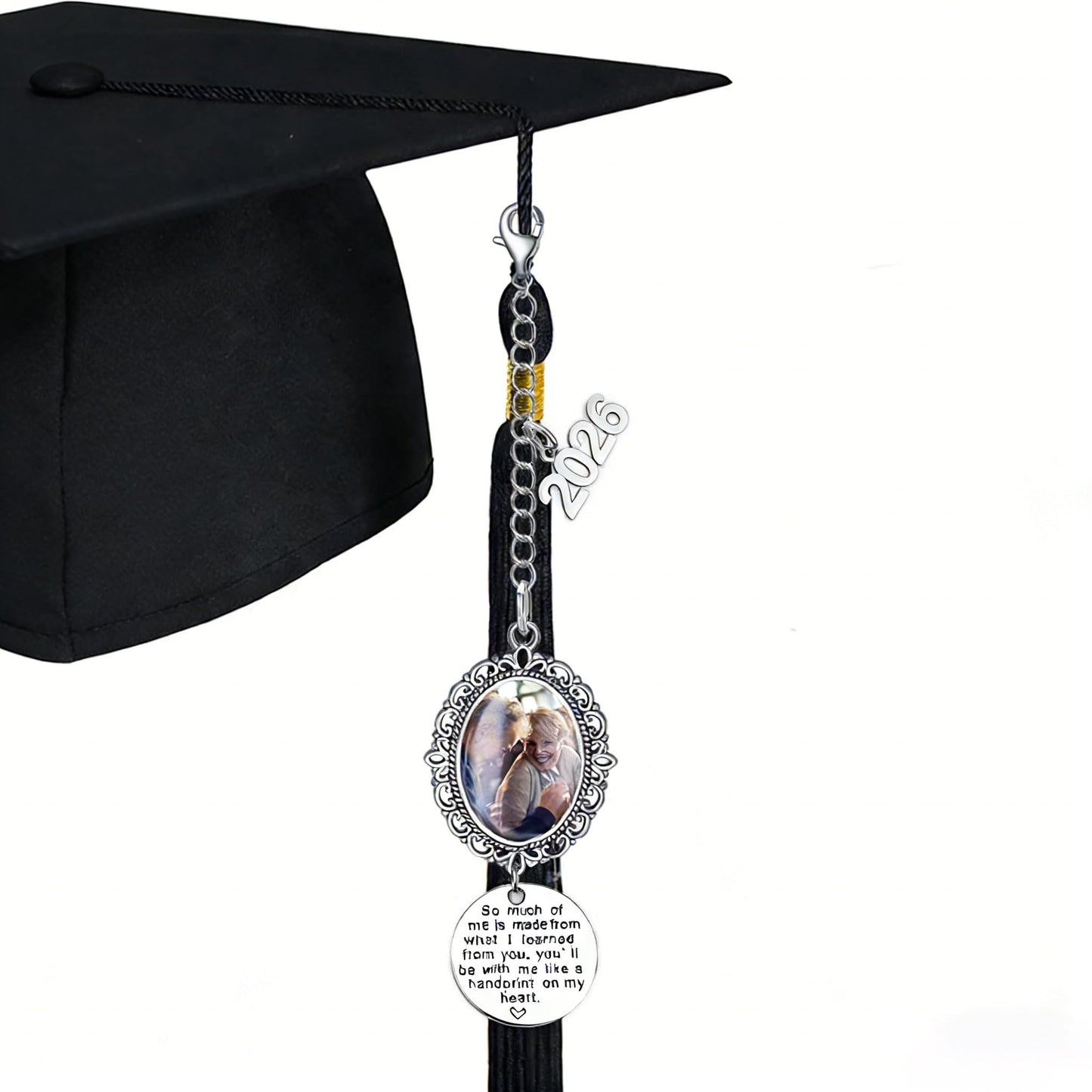 ARHTF 2026 Graduate Memorial Photo Charm Tassel Memorial Charm Class of 2026 Graduation 2026 DIY in Memory Mortarboard Decoration for Cap and Gown Ceremony Charms (silver)