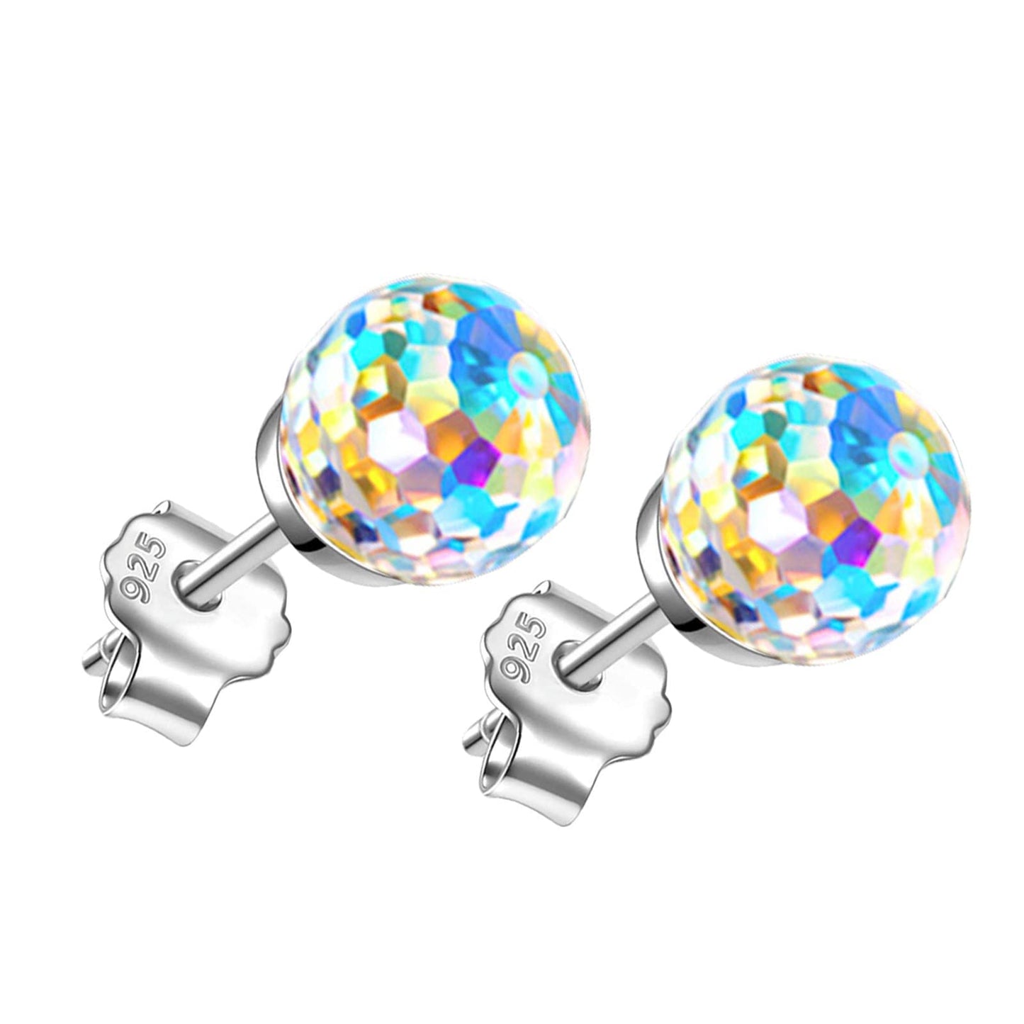 Austrian Crystal Earrings for Women 8MM Austrian Crystal Disco Ball Earrings for Women Disco Earrings Iridescent Earrings Crystals Stud Earrings Hypoallergenic Earrings Disco Jewelry for Women