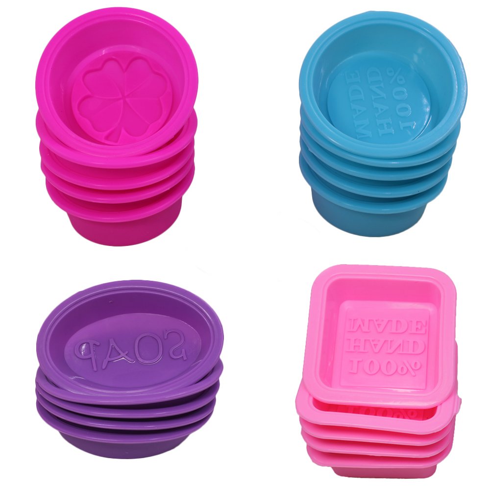 20 Pcs Silicone Soap Making Molds, Square Round Oval Shaped, FineGood Soft Cupcake Muffin Baking Pan for DIY Homemade Craft, Food Grade - Pink, Blue, Rose Red, Purple