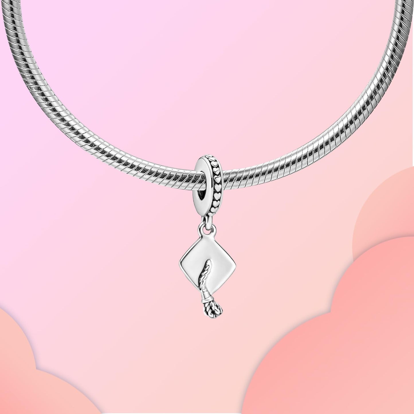 LUXILLA Graduation Cap Dangle Charm 925 Sterling Silver Fits Bracelets Necklace Pendant Bead Jewelry Gift for Women Family Friends