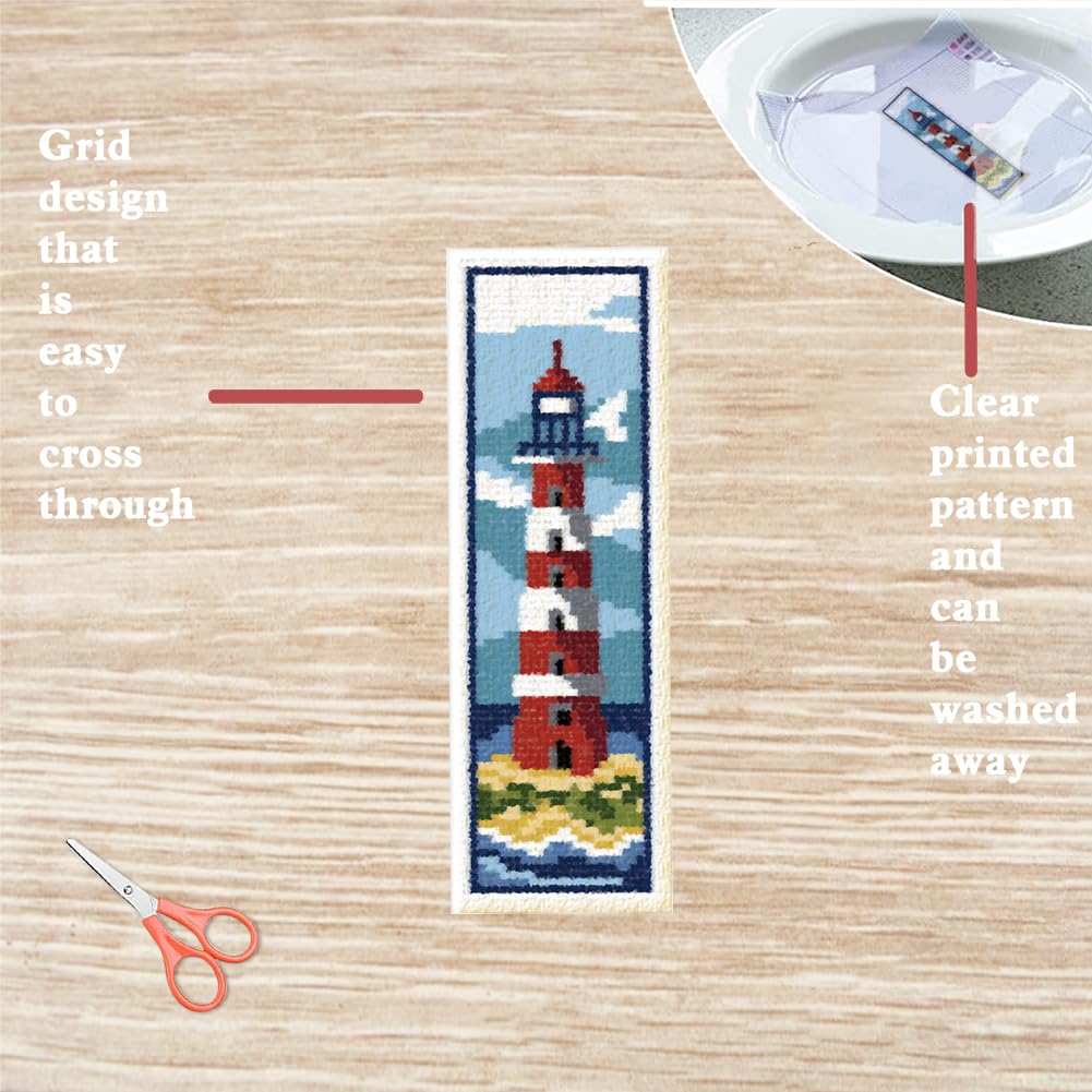 6 Set Bookmark Cross Stitch Kits Cross Stitch Bookmark Kit with Instructions Lighthouse Scenery Pattern Embroidery Kit for Beginners Bookmarks Making Kit for Gift