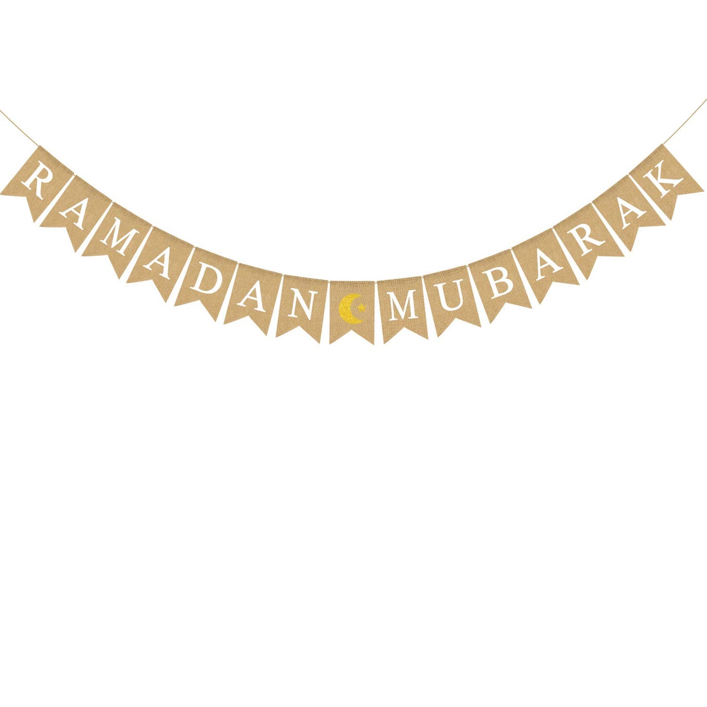 Jute Burlap RAMADAN MUBARAK Banner with Moon and Star Mantel Fireplace Decoration