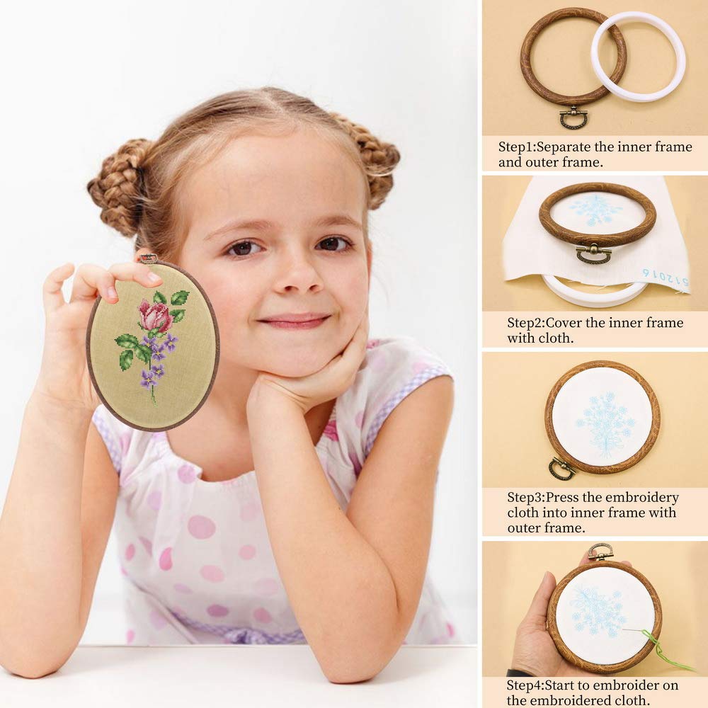 8'' Round Embroidery Hoops – 5PCS 20CM Imitated Wood Cross Stitch Hoop Frames for Needlepoint, DIY Sewing, and Craft Display