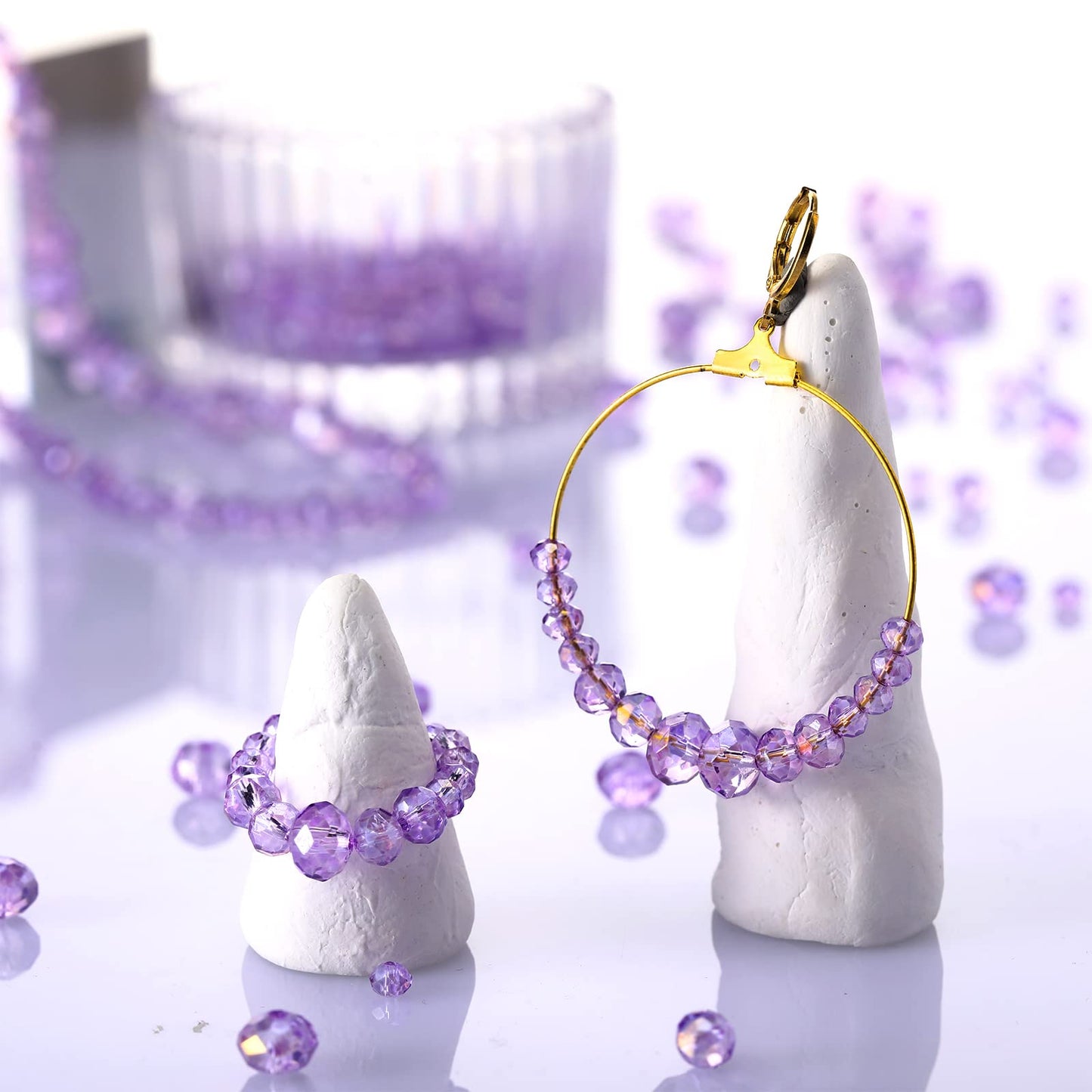 600 Pcs Crystal Glass Beads for Jewelry Making Bulk Faceted Gemstone Rondelle Loose Beads for Bracelet DIY Crafts 8 mm, 6 mm, 4 mm(Purple)