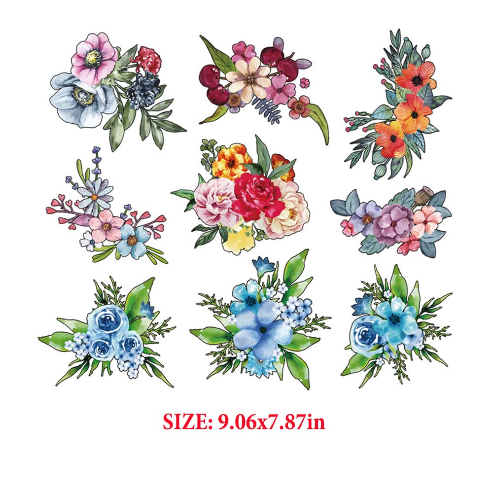 Flower Iron on Patches Heat Transfer Stickers for Clothing Cute Floral Applique for T Shirts Bags Decorations 57 Pcs Iron on Vinyl Decals for Household Irons or Heat Press Machine