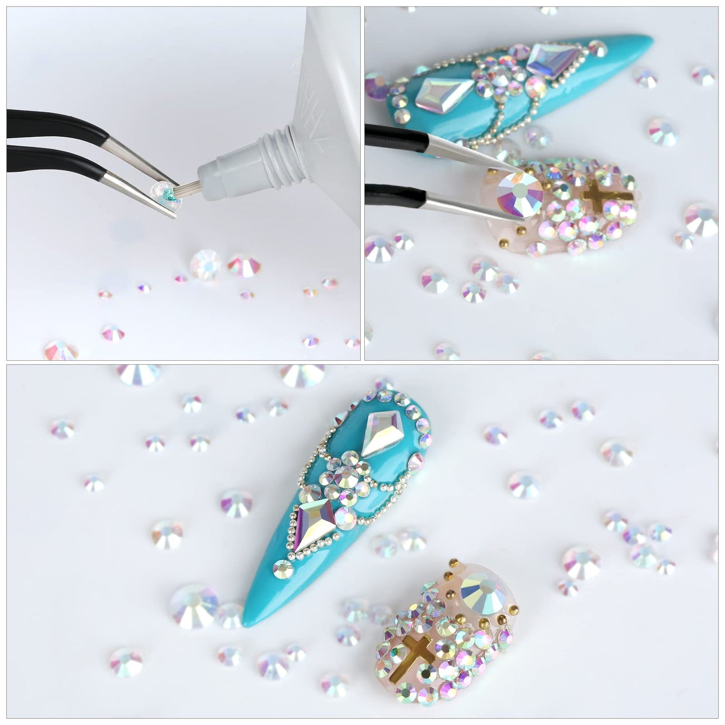 12 Grids 3792pcs Pieces Clear Flatback Rhinestones for Crafts,White Nail Gems Gemstones Crystals Jewels,Craft Glass Diamonds Stones Bling Rhinestone with Tweezers and Picking Pen(SS6~SS20 Crystal)