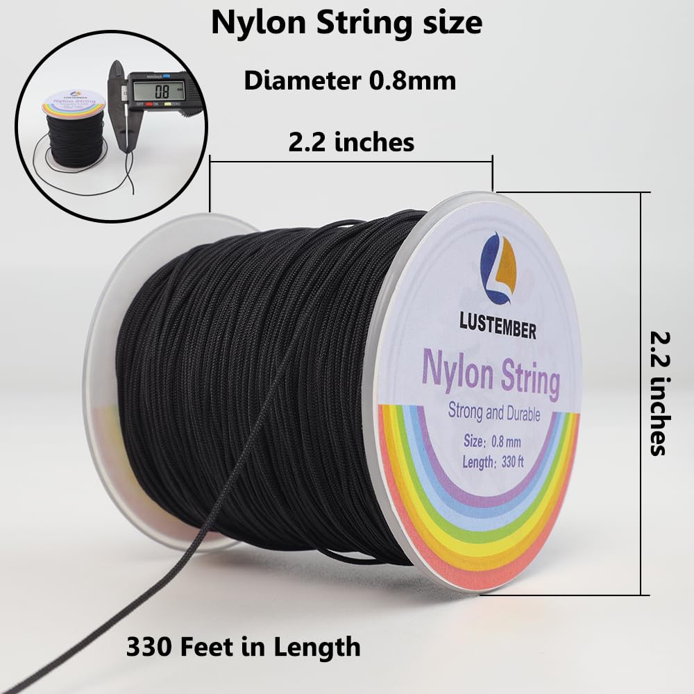 LUSTEMBER 0.8mm Nylon String, Strong Bracelet String, Durable Nylon Cord for Jewelry Making, Bracelets, Beading, Necklaces, Rattail Braiding, Kumihimo, Wind Chimes, Blinds and Handicrafts