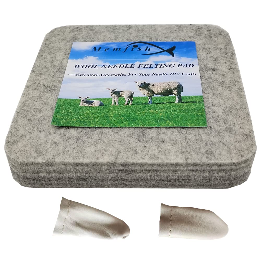 Wool Needle Felting Pad,6x6x1 inch Needled Felting Mat Woolen Block Thick and Firm Needle Felting Base Including Pair of Leather Finger Guards (6inch*6inch)