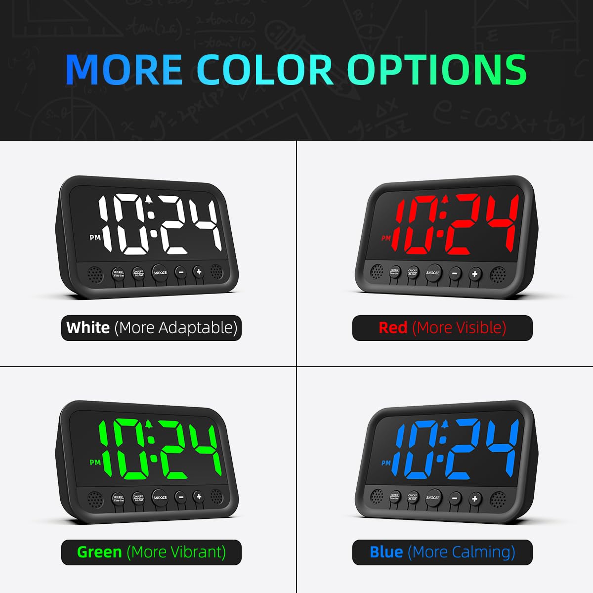 Small LED Digital Clock for Bedroom, Loud Alarm Clock for Heavy Sleepers Adults, Teens | Plug-In Electric Desk Clock | Simple Bedside Nightstand Clock with Adjustable Volume/Brightness/Snooze – Green