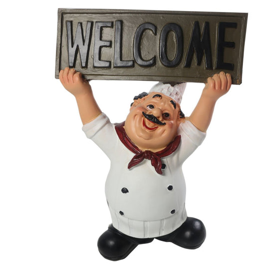 KiaoTime 15016C Italian Chef Figurines Kitchen Decor with Welcome Sign Board Plaque Home Kitchen Restaurant Decor 8"