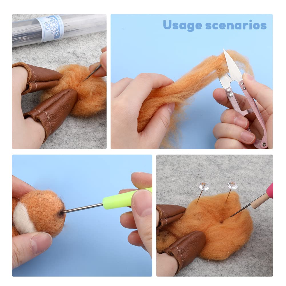 Needle Felting Kits, Felting Needle Tools with 8"x10" Wool Felting Mat,Leather Finger Guards for Any Felting