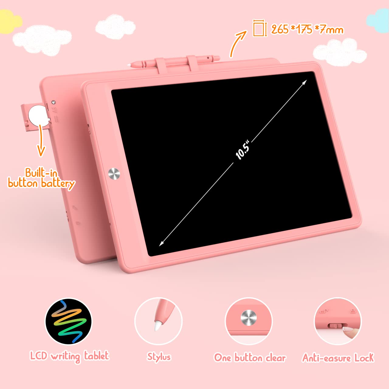 BUKEBU LCD Writing Tablet Doodle Board,10.5 inch Colorful Drawing Pad,Electronic Drawing Tablet, Drawing Pads,Travel Gifts for Kids Ages 3 4 5 6 7 8 Year Old Girls Boys (Pink)